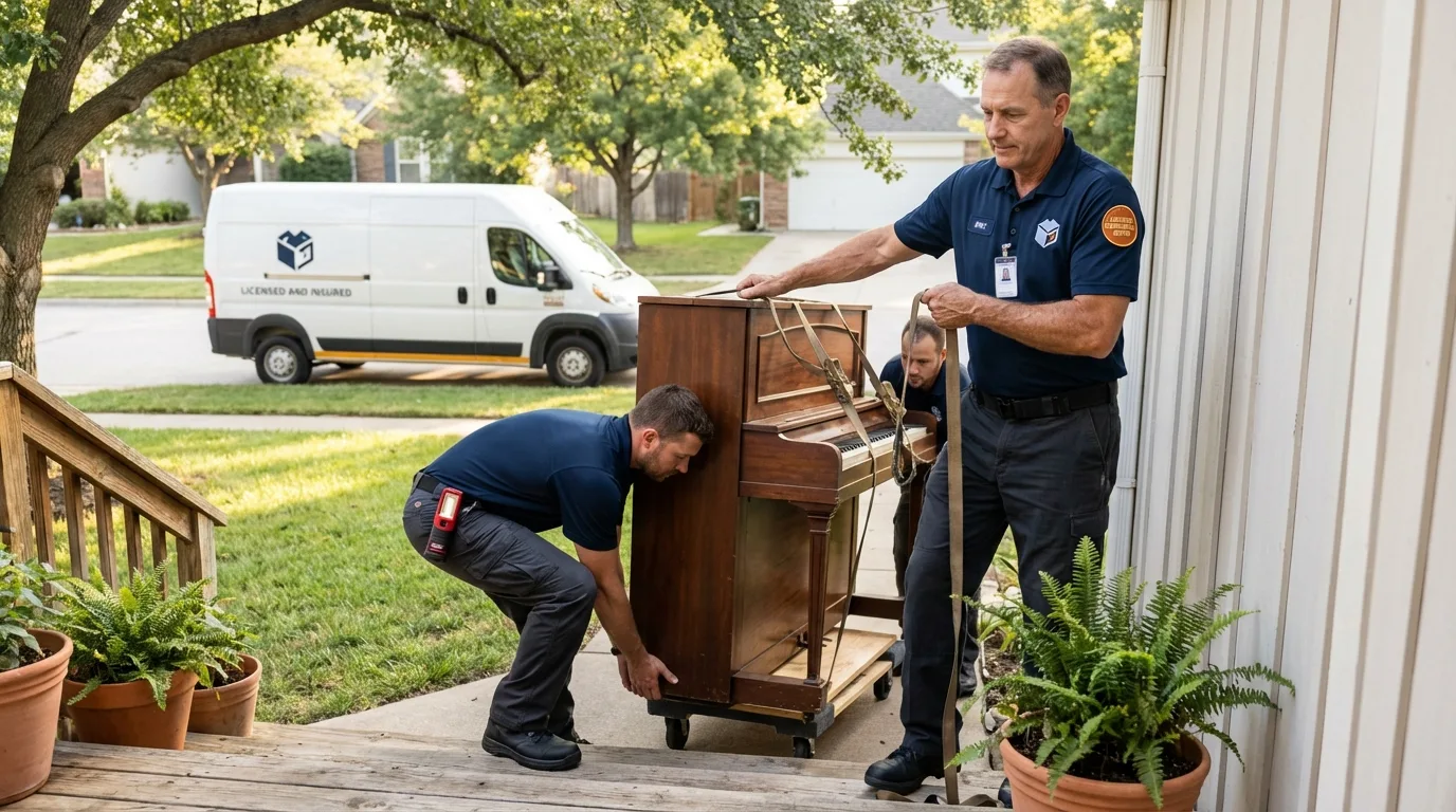 Licensed piano movers securing grand piano in Warsaw, KY