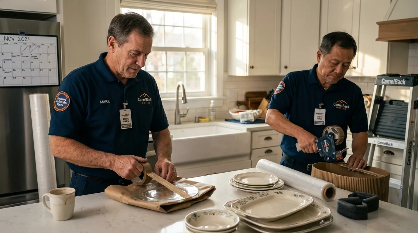 Professional crew packing kitchen dishware in Warsaw, KY